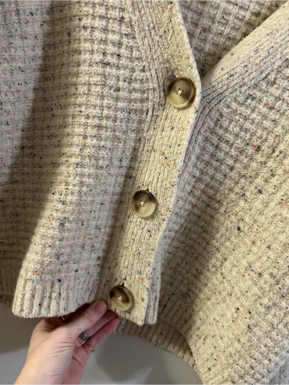 Universal Thread Cream Speckled Waffle-Knit Button Cardigan - Picture 4 of 8